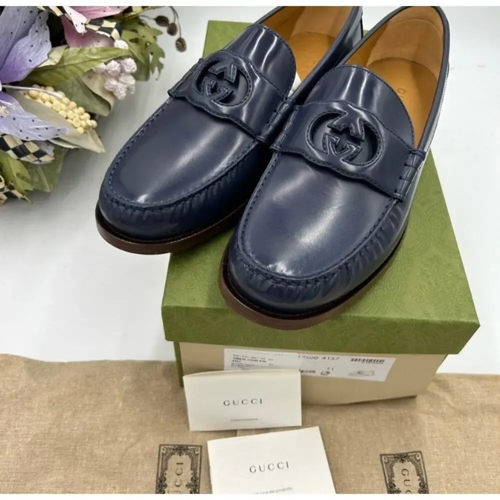 Men’s Gucci interlocking GG leather loafers size 11 made in Italy - Picture 3 of 11